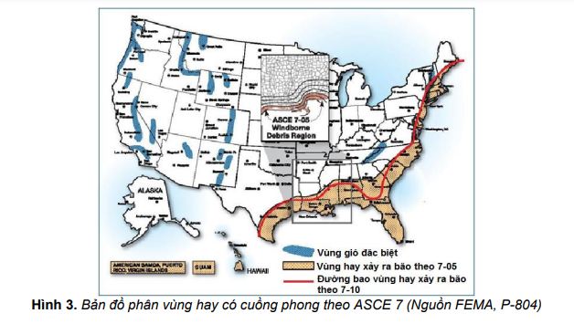  Bản đồ phân vùng hay có cuồng phong theo ASCE 7 (Nguồn FEMA, P-804)